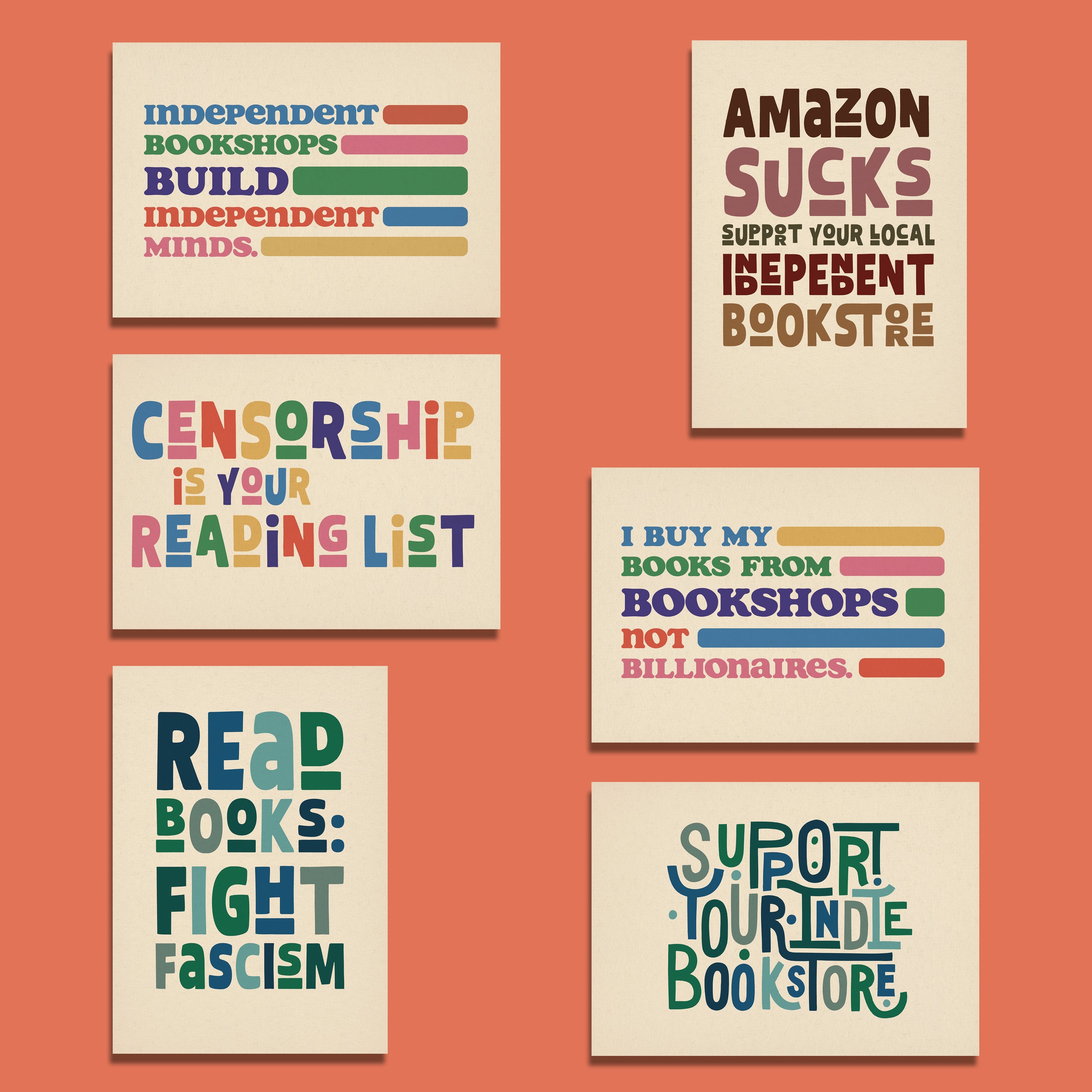 bookish activist postcard set for book lovers indie bookstore designs