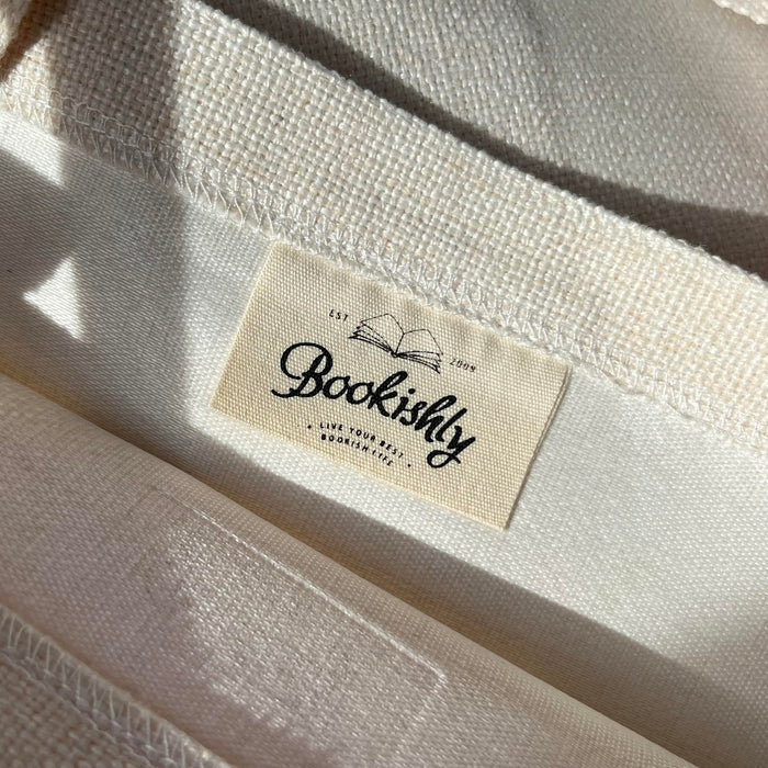 Bookishly logo tag in cotton canvas.