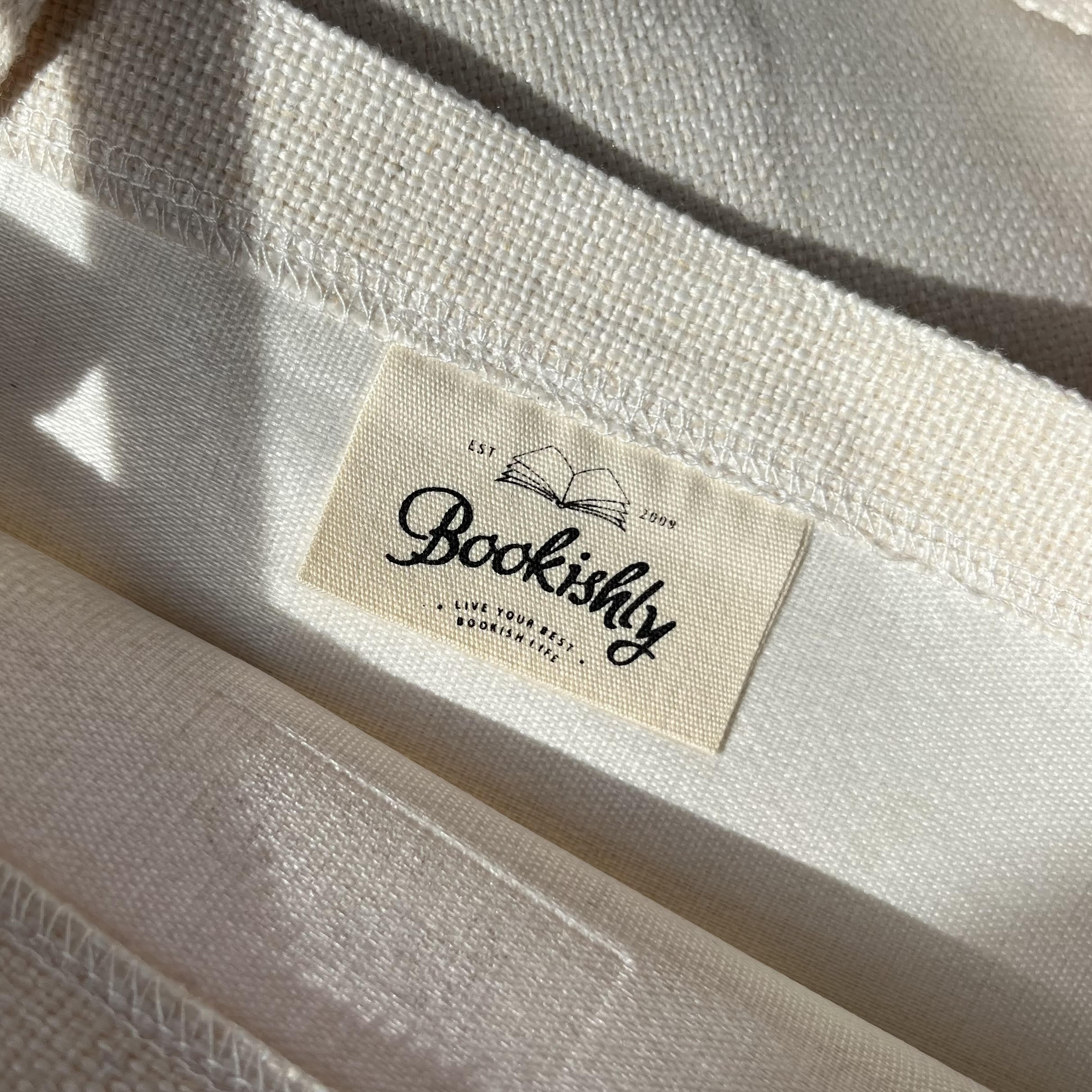 bookishly tag inside a tote bag