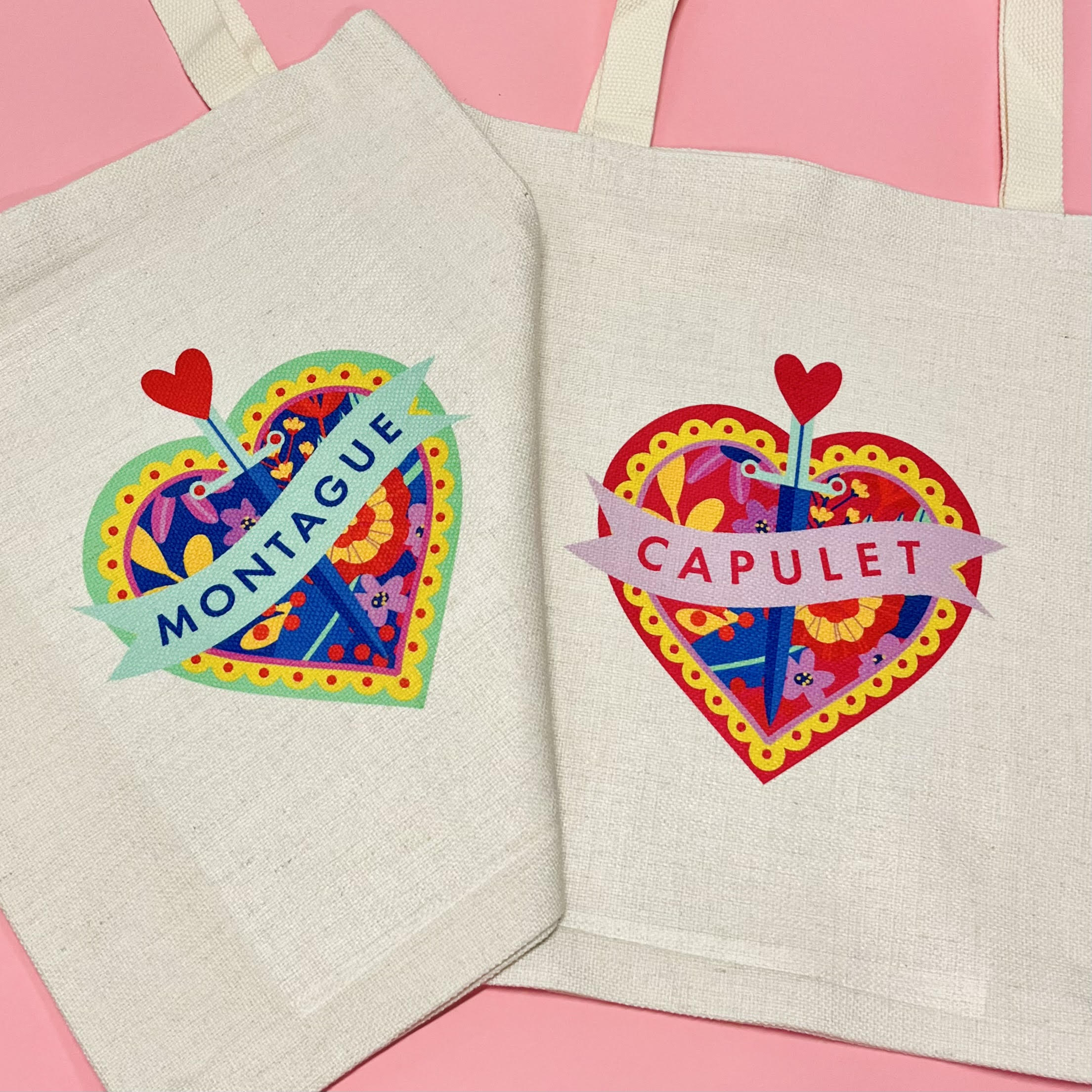 Capulet and Montague. Romantic Tote Bag. Romeo and Juliet. Canvas totes bag. William Shakespeare. Gifts for book lovers, bookworms, readers and bibliophiles. Classic Literature Romance. Bookishly.