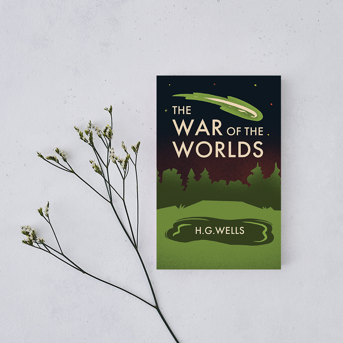 War of the Worlds by H G Wells. Interstellar sci-fi theme. Bookishly Edition illustrated. Gifts for book lovers, bookworms, readers and bibliophiles. Classic Literature. Extraterrestrial books.
