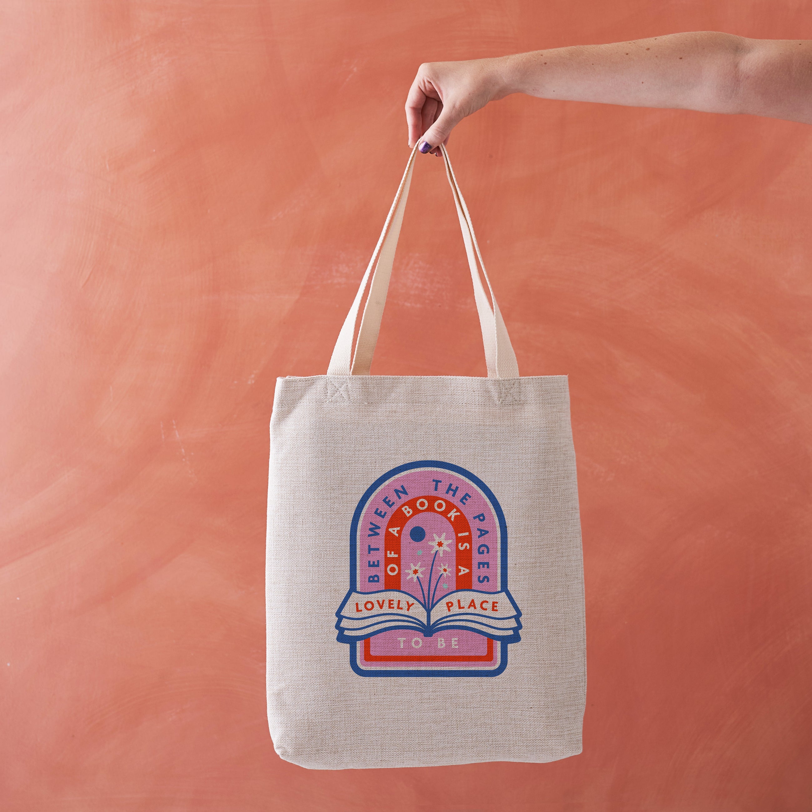 'Between the pages of a book is a lovely place to be' Bookishly tote bag. Inspired by Booktok and Bookstagram. The bookish era edit. Perfect for book lovers, bookworms, readers and bibliophiles.