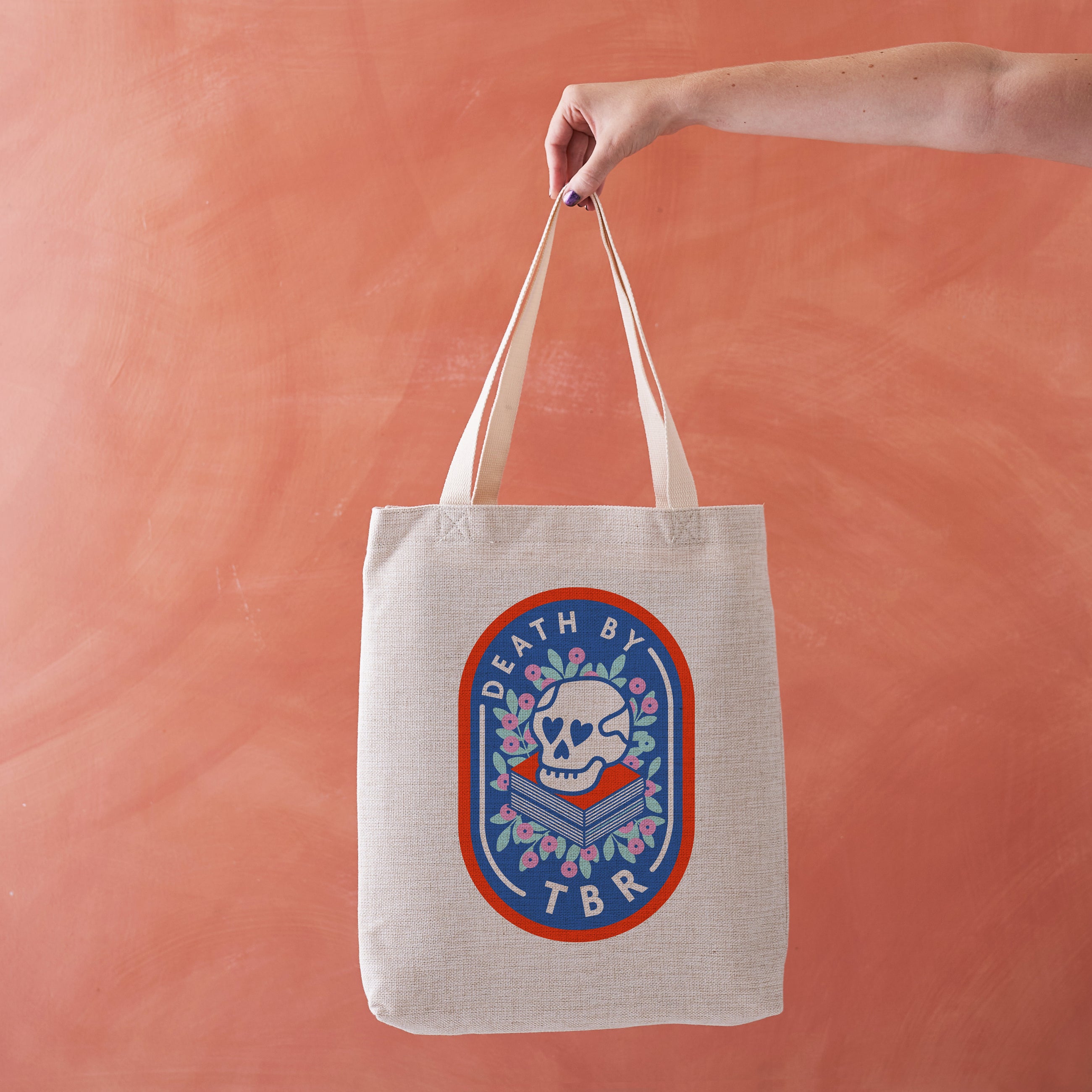 Death by TBR. Bookishly tote bag. Inspired by Booktok and Bookstagram. The bookish era edit. Perfect for book lovers, bookworms, readers and bibliophiles.