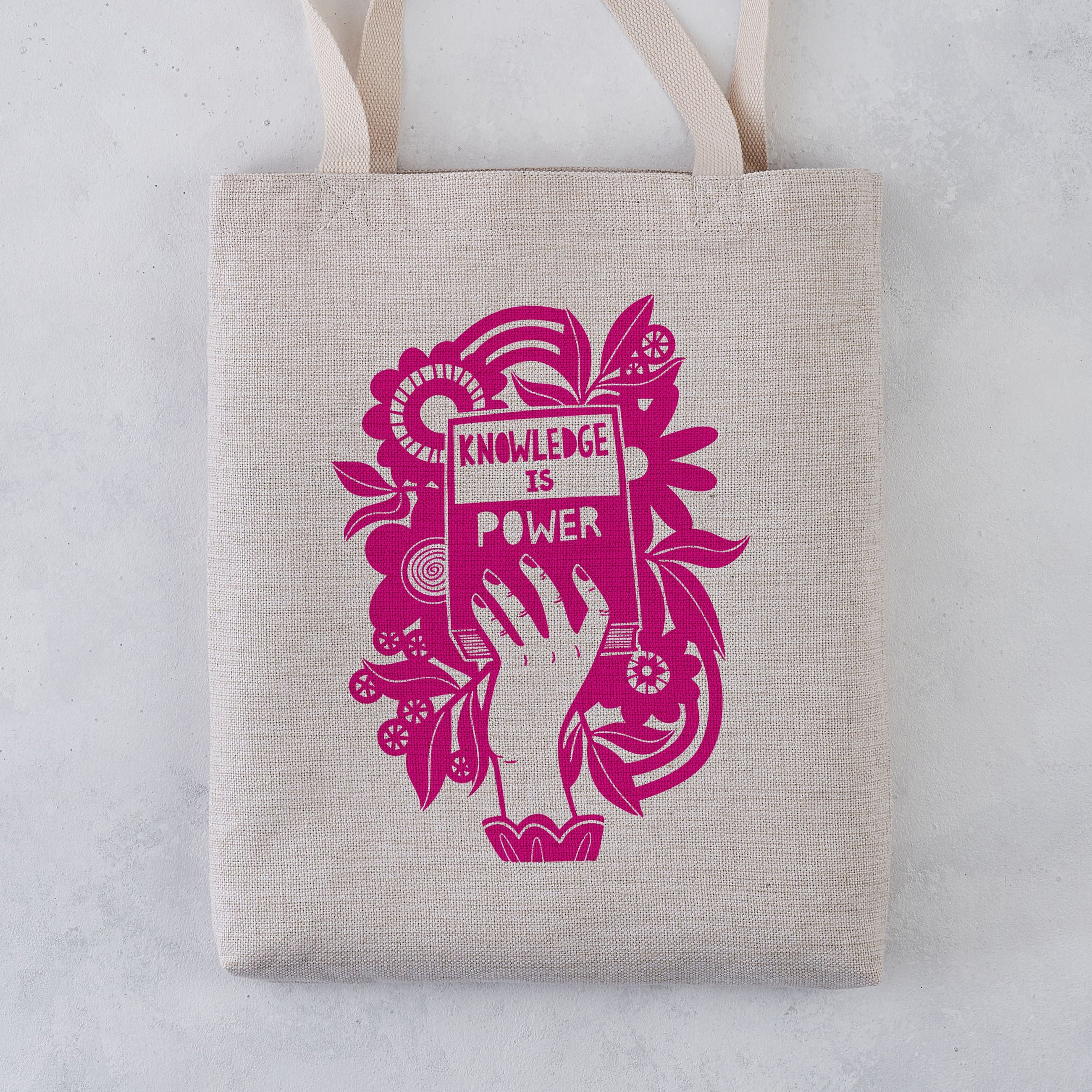 Knowledge is Power Literary Activist Tote Bag. Bookish graphic, Gifts for book lovers, bookworms, readers and bibliophiles. Bookish tote bag. High quality tote bag. Booktok. Bookstagram. Novel inspired accessories. Bookishly. Book bag. Canvas bag.