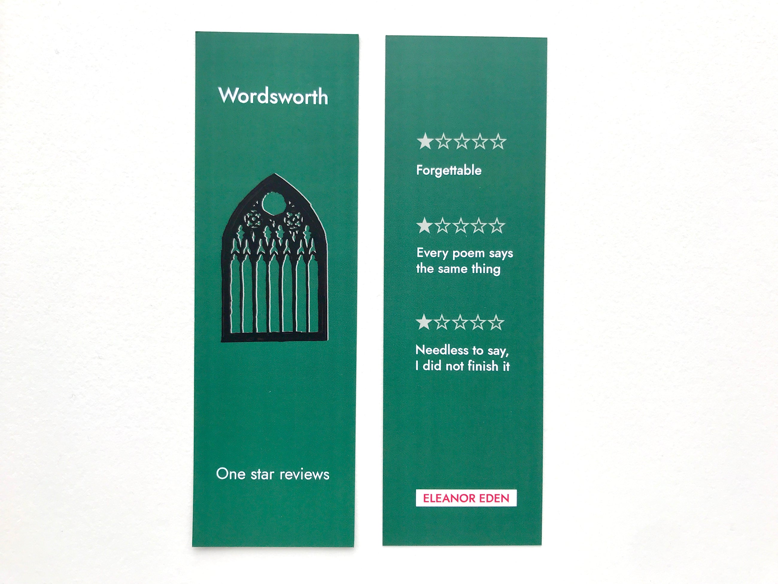 Funny Wordsworth poetry bookmark with one star review joke