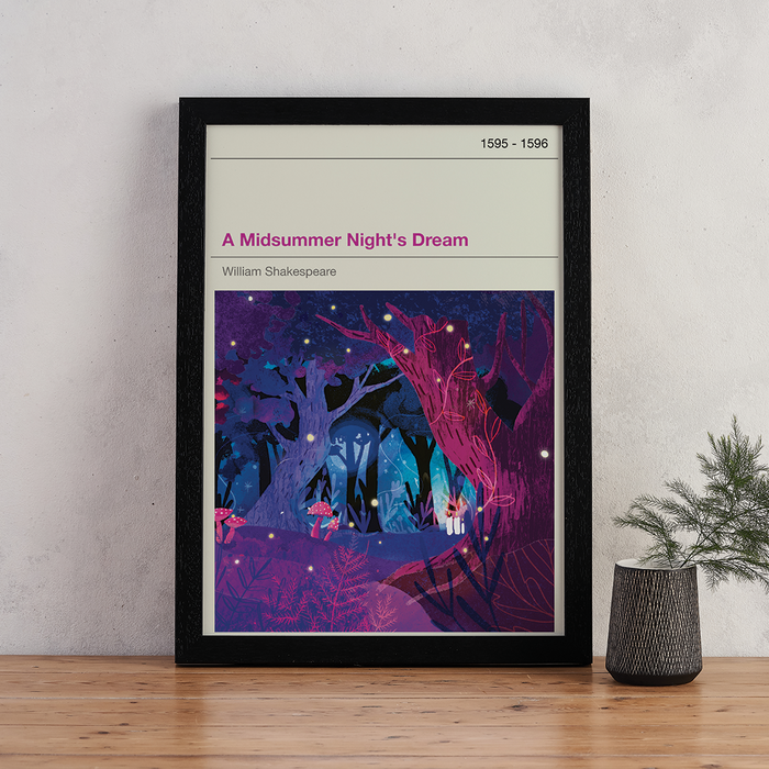 A Midsummer Nights Dream exclusive Bookishly cover print illustration in collaboration with Law and Moore design. Black Frame.