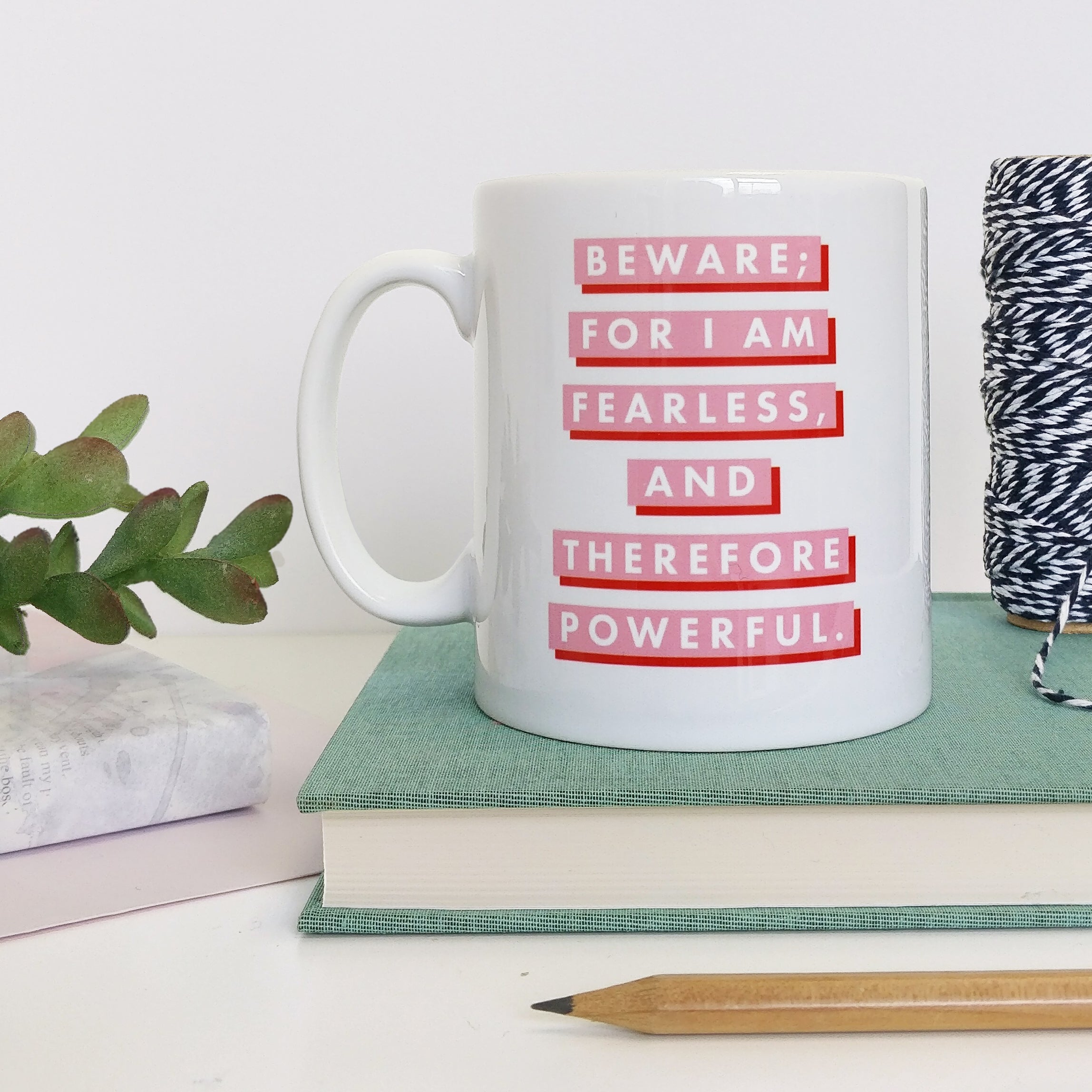 Pink & Red “Fearless” Feminist Quote Mug