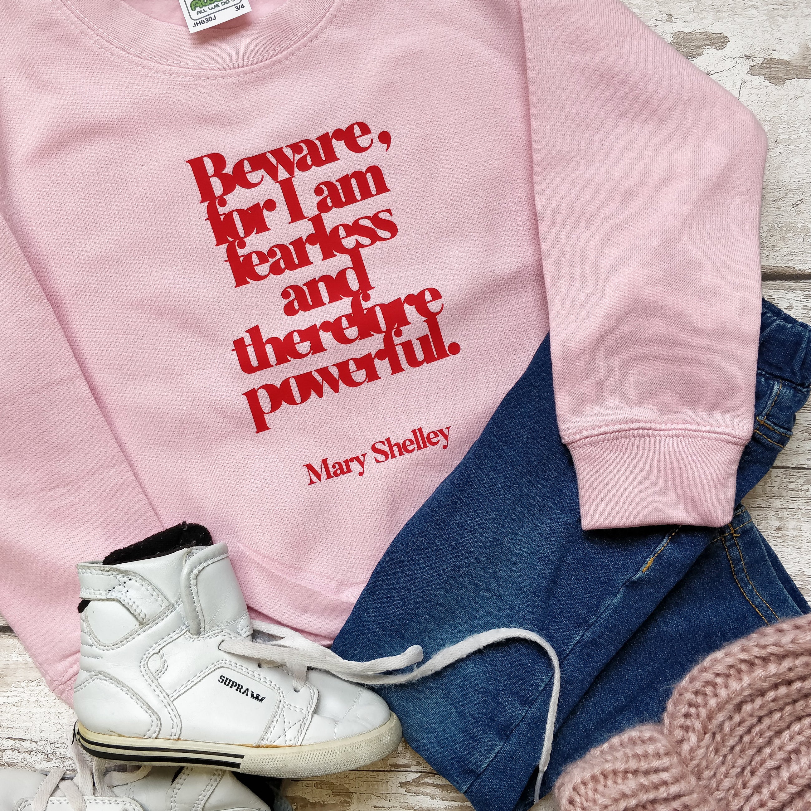 Feminist Children's Sweatshirt “I Am Fearless” Mary Shelley Literary Clothing