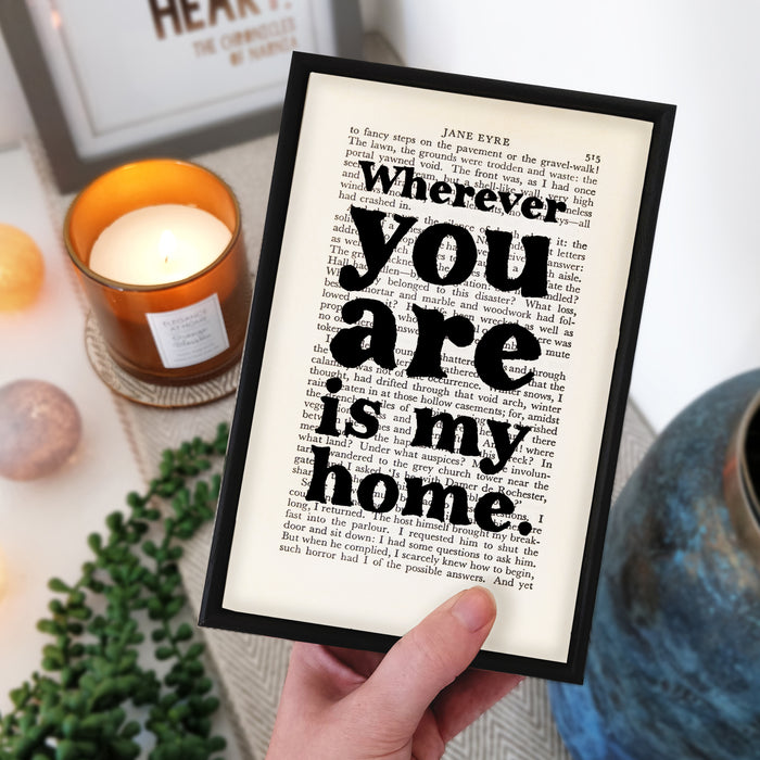 Wherever you are is my home. Valentines day, anniversary, wedding gift for your beloved bookworm, book lover, reader and bibliophile. Bookishly Book Page Prints for home decor.