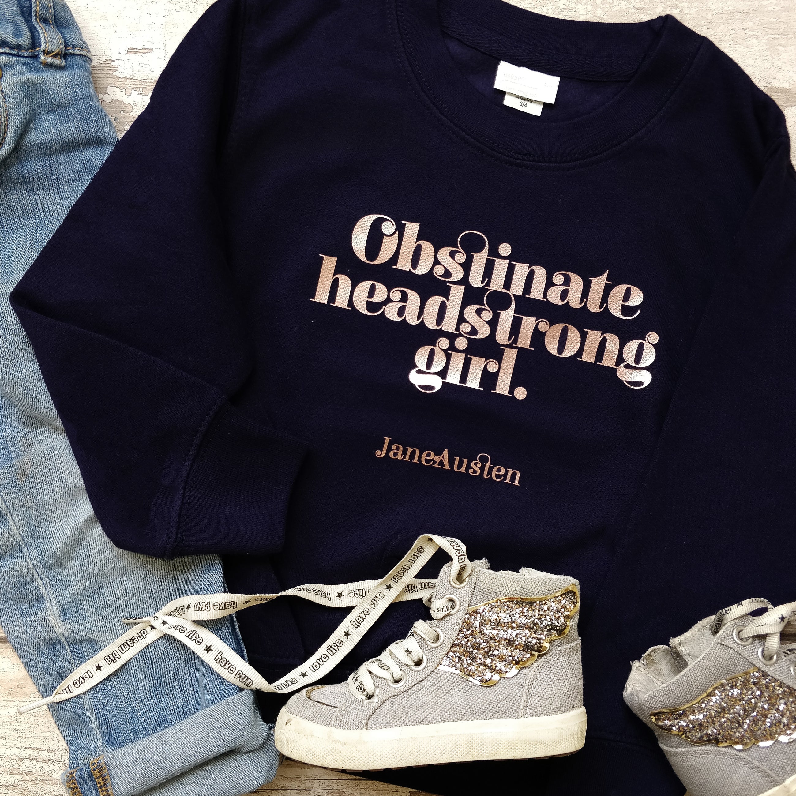 Feminist Children's Sweatshirt “Obstinate Headstrong Girl” Jane Austen Gifts