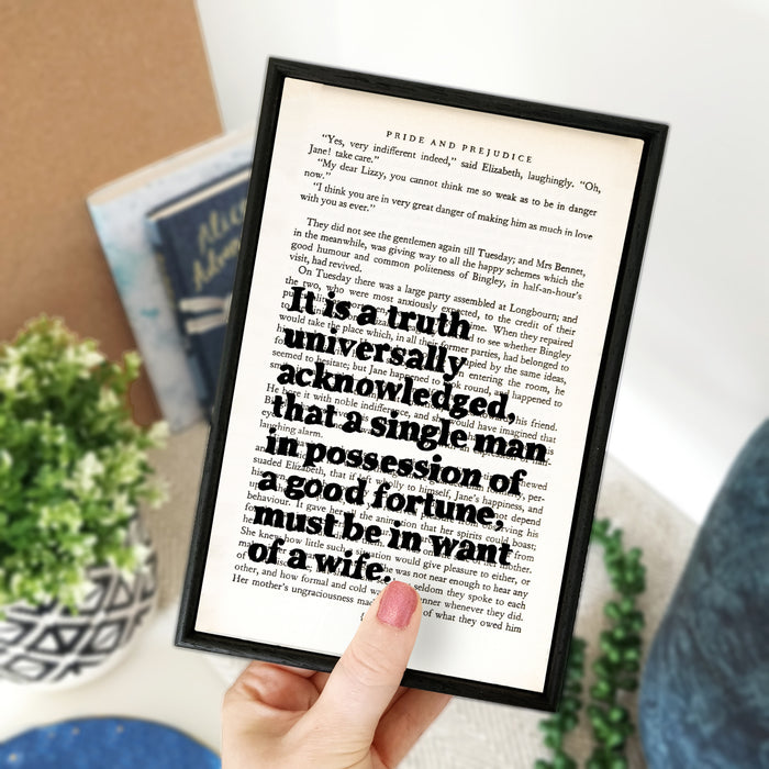 Pride And Prejudice "It Is A Truth Universally Acknowledged..." Quote - Framed Book Art Print