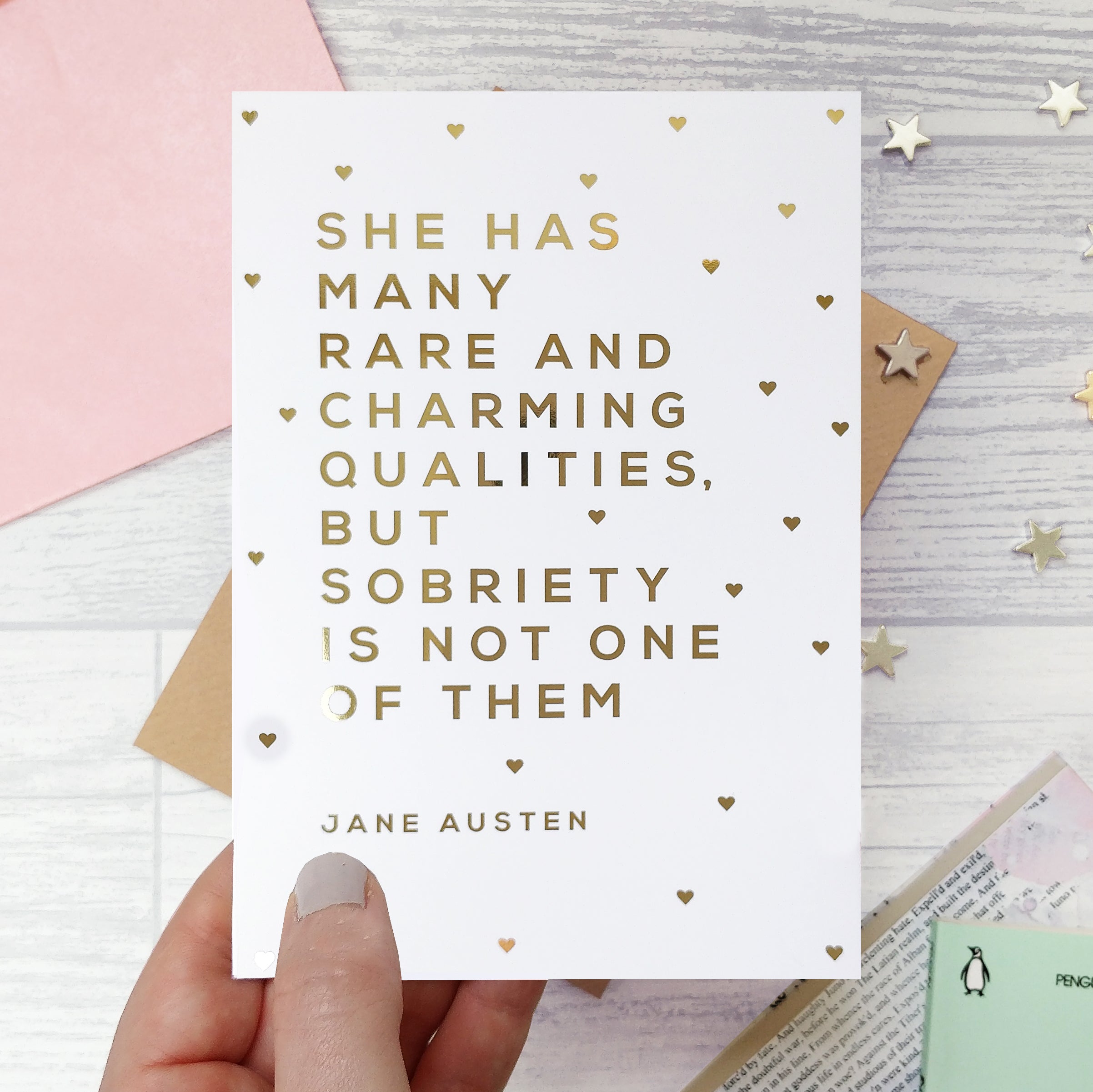 Mothers Day Card. Happy Mothers Day. Gift card for her. Gifts for her. 'she has many rare and charming qualities but sobriety is not one of them'. Gold Foil funny best friend card
