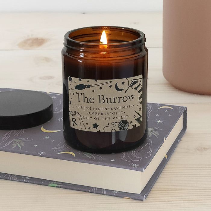 Harry Potter themed gift. The Burrow candle. Ron Weasley home. The Weasley family. Gifts for Potterheads. Christmas gifts. Fresh Linen candle. Vegan soy wax. Hogwarts castle. Gifts for her. Gifts for him.