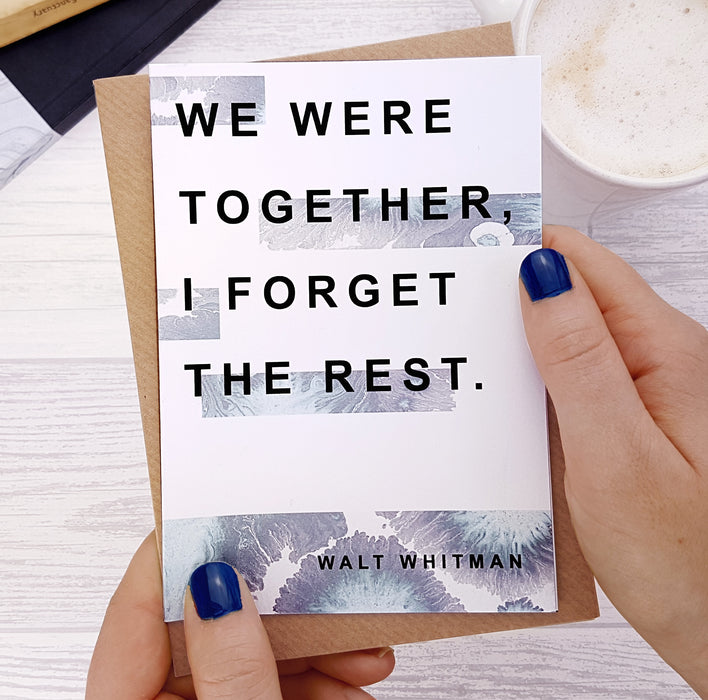 "We were together, I forget the rest." Anniversary Card for Book Lovers