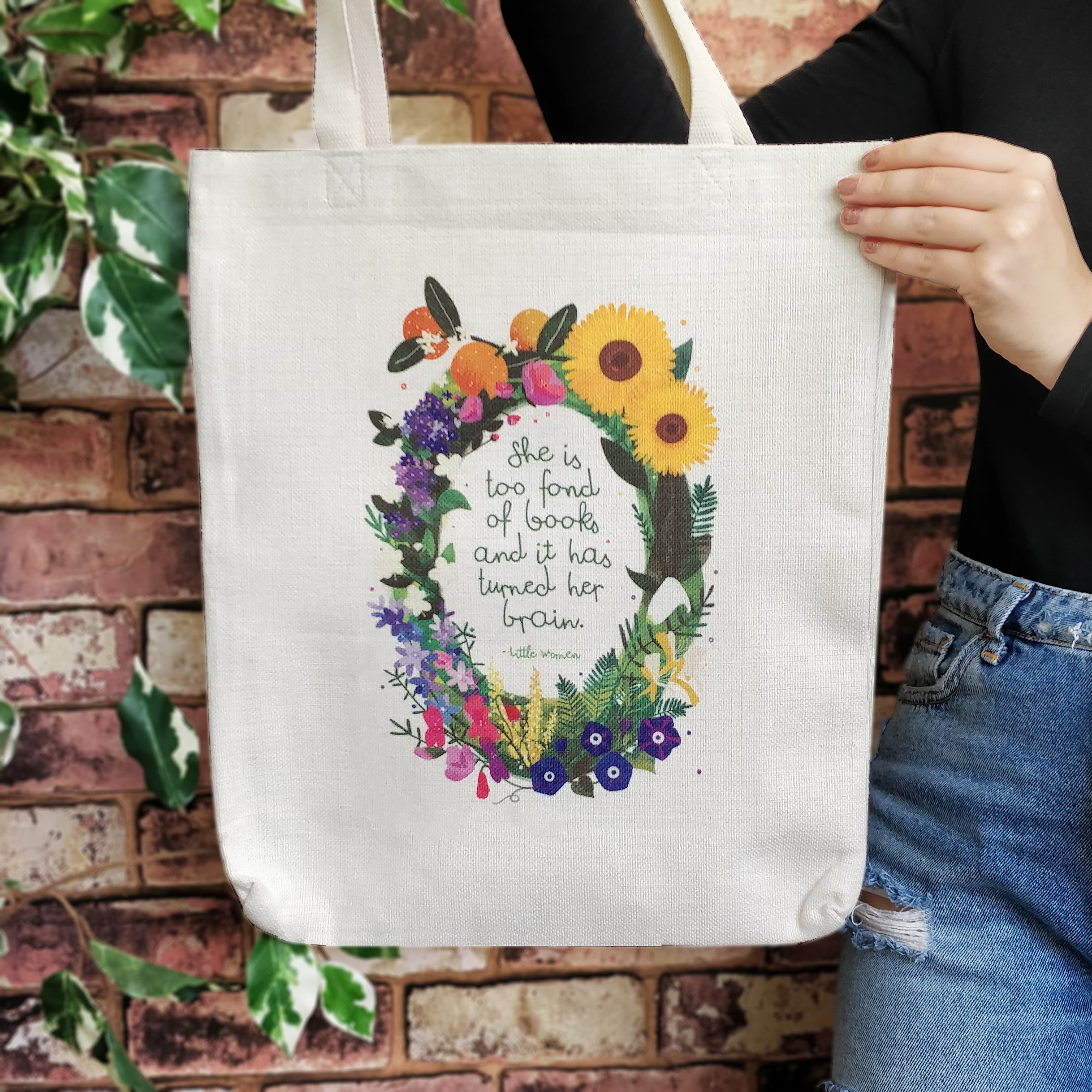 She is too fond of books and it turned her brain. Little Women Quote. Funny book quote. Owning lots of books. Overflowing shelves. Bookishly tote bag. Inspired by Booktok and Bookstagram. The bookish era edit. Perfect for book lovers, bookworms, readers and bibliophiles.