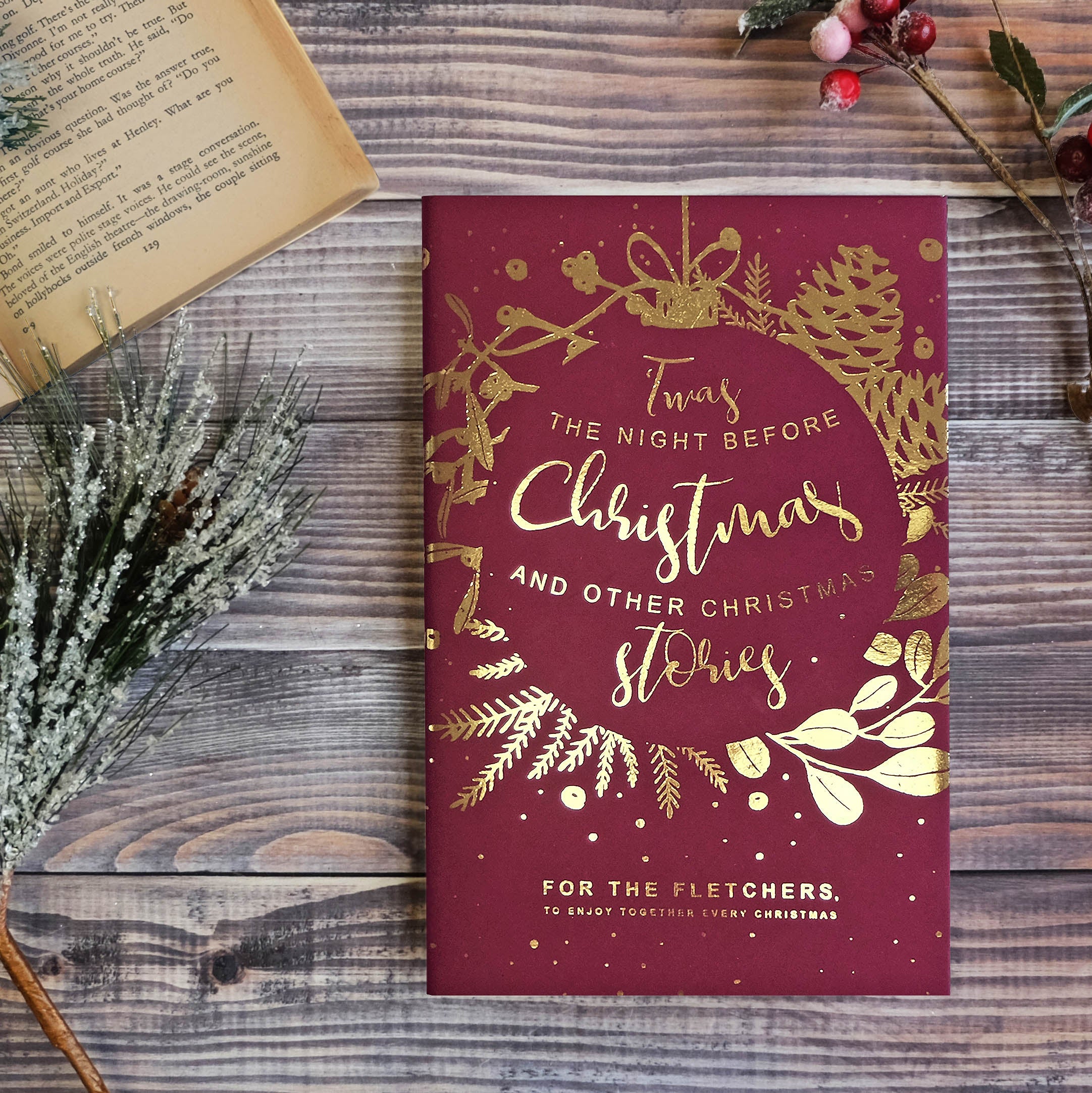Personalised Christmas Eve book. Custom Christmas Book. Twas the night before Christmas. Xmas Eve gifts. Gold foiled. Traditional Christmas Present. Gifts for the family. Bookishly. Gifts for book lover, bookworms, readers, bibliophiles.