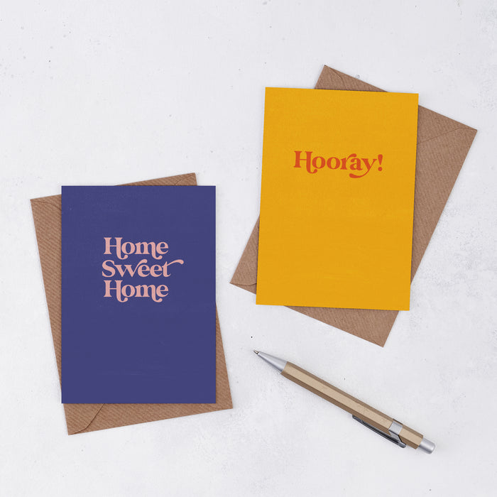 'Home Sweet home' Greetings Card. Positive greetings card. Motivational Greetings Card. Gift Shop Cards. Minimalist Card. Abstract Gift Cards. New home cards. Rental Property. Buying a house. 'Hooray!' Housewarming Gift. Mortgage.