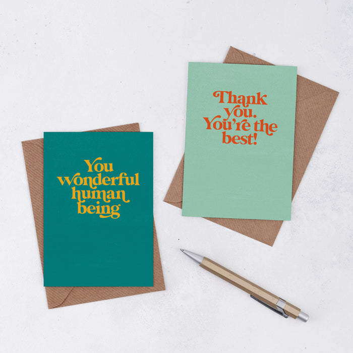 'Thank you. You're the best!' Greetings Card. Positive greetings card. Motivational Greetings Card. Gift Shop Cards. Minimalist Card. Abstract Gift Cards. 'You wonderful human being'