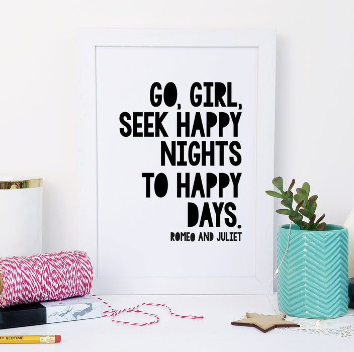 Children's "Go, Girl, Seek Happy Nights To Happy Days" Scandinavian Print