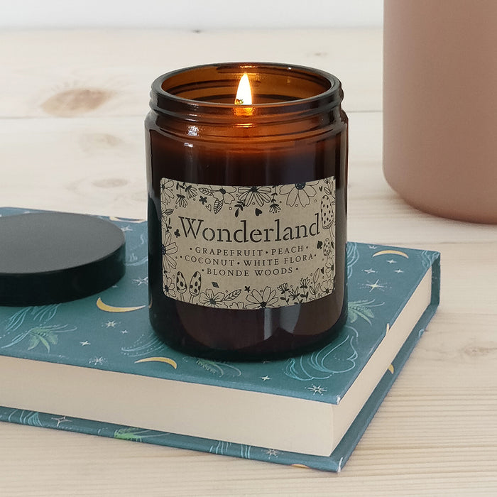 Luxury Vegan Candle. Scented Soy wax. Bookish Candle. Amber apothecary style jar. Apothecary. Hand Poured Signature Candle. Classic Literature. Bibliophile. Bookworm. Novel. Book lover. Reading accessories. Gifts for her. Gifts for him. Gifts for them. Christmas Gifts. Wonderland. Alice in Wonderland. Queen of hearts.