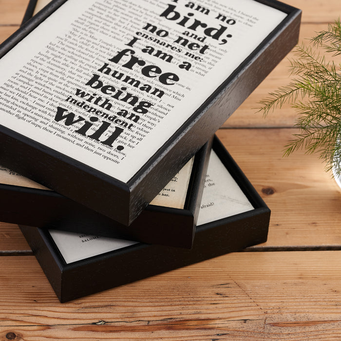 I am a free human being with an independent will. Jane Eyre quote. Home decor for readers. Perfect for book lovers, bookworms, bibliophiles and readers.