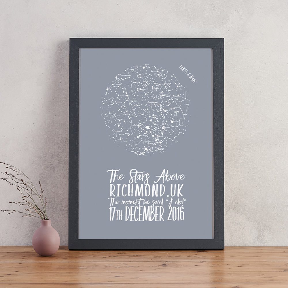 personalised original star chart map of the stars print bookishly