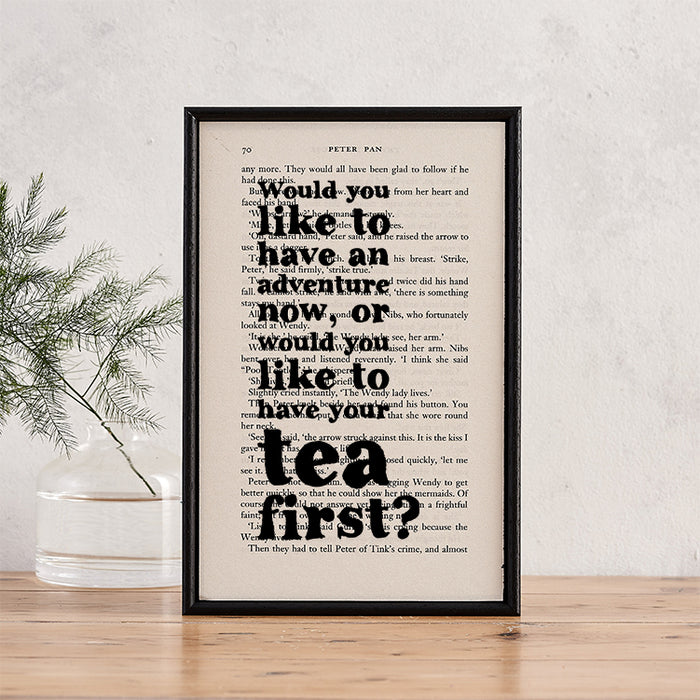 Peter Pan Book Page Print. Adventure lovers. Tea drinker gift. Gifts for tea drinkers. Gift. Home decor for readers. Perfect for book lovers, bookworms, bibliophiles and readers.
