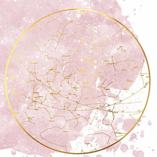 Personalised Map of the Stars Print - Blush Pink and Gold Foil