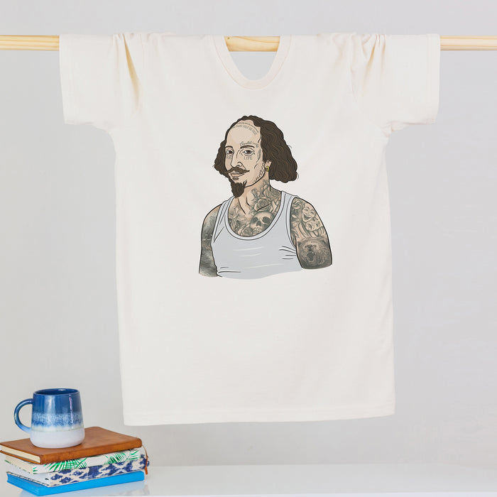 William Shakespeare with Tattoos t shirt by Bookishly. Gifts for classic literature loves.