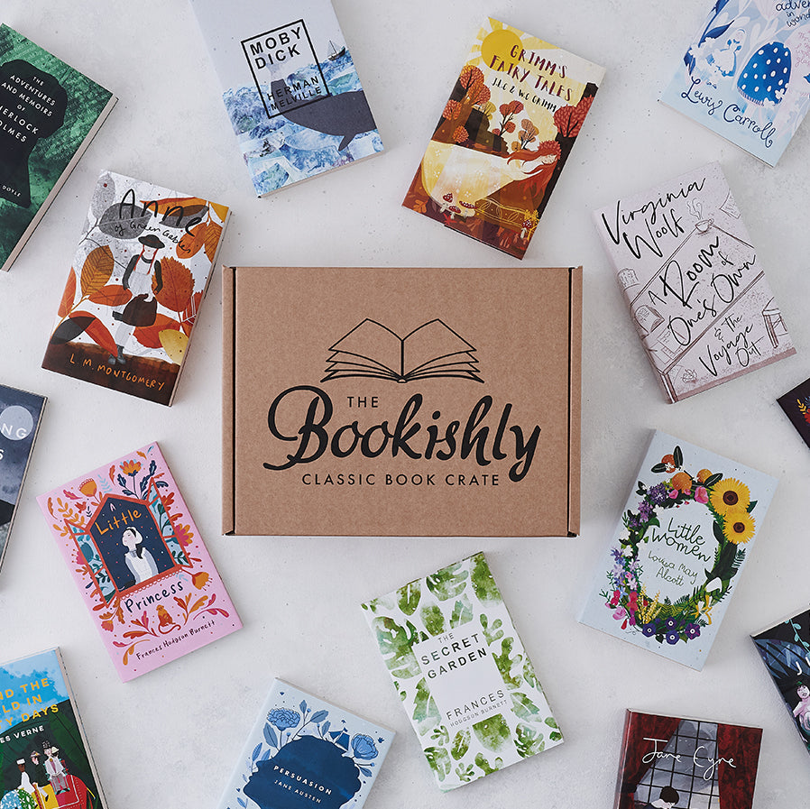Bookishly's classic book crate featuring a unique literary classic, your bi-monthly book subscription box.