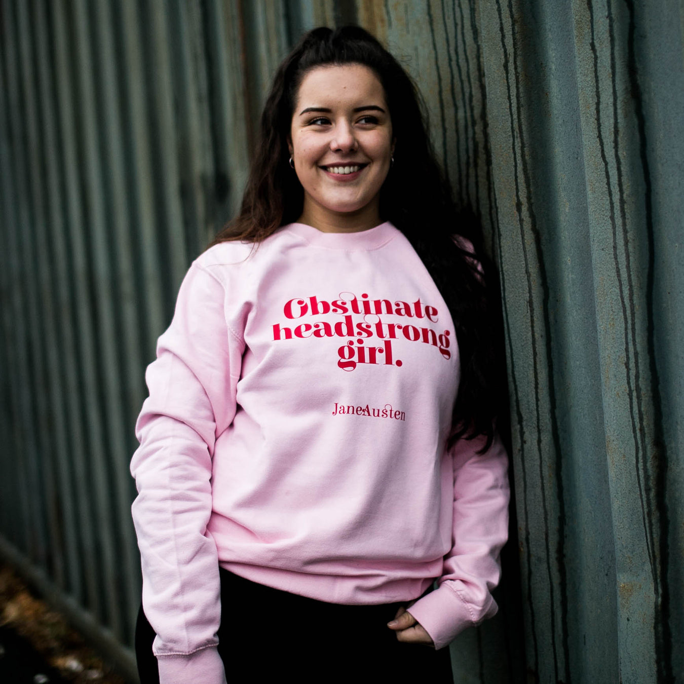 Shop our literary clothing, bookish apparel fashion. Featuring novel inspired jumpers and sweatshirts. Perfect for book lovers, bookworms, readers and bibliophiles. Obstinate Headstrong Girl by Jane Austen.