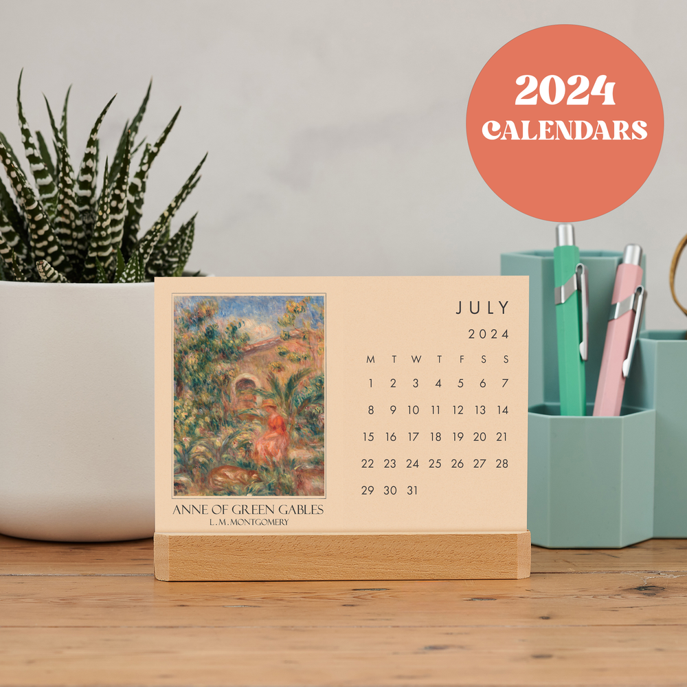 2024 Classic Literature Art Calendar. Postcard calendar for book lover, bookworms, bibliophile, readers and artists. Bookishly Stationery.