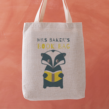 Personalised Teacher Book Bag Tote with Cute Badger Illustration