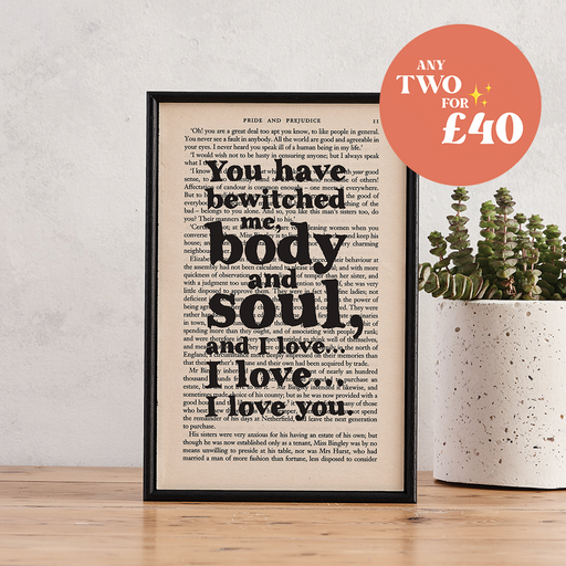 "You Have Bewitched Me, Body And Soul" Framed Print. Home decor for readers. Perfect for book lovers, bookworms, bibliophiles and readers.