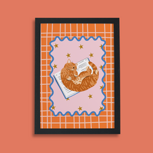 Books and Cats Print - Ginger Tabby Cat Short Haired