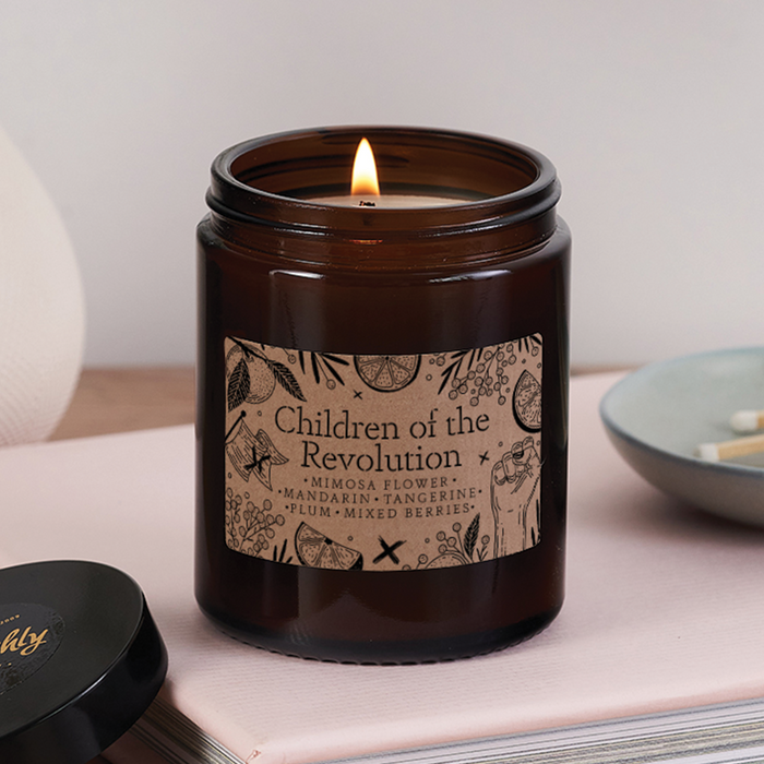 Luxury Vegan Candle. Soy wax Candle. Bookish Candle. Amber apothecary style jar. Apothecary. Hand Poured Signature Candle. Natural soy wax. Classic Literature. Reading Candle. Literary Tropes. Children of the revolution. 