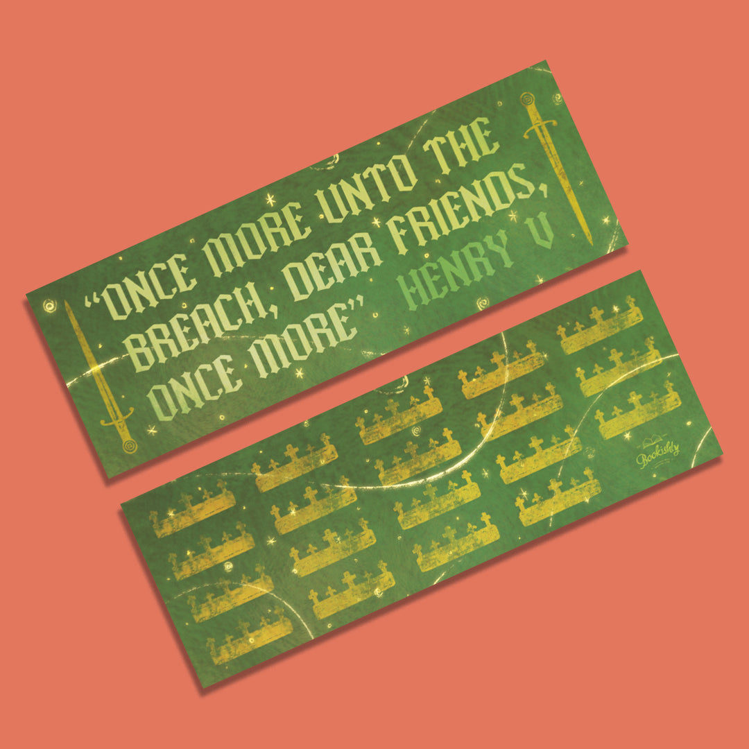 Bookmark featuring a quote from Henry V by William Shakepeare
