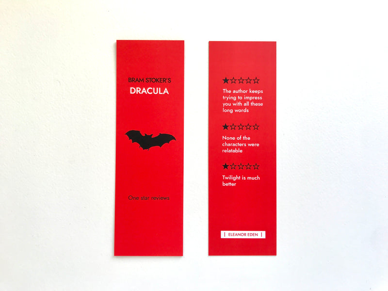 Funny Dracula bookmark with one star review joke
