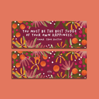 Bookishly Edition Emma by Jane Austen Bookmark. Positive and uplifting quote. You must be the best judge of your own happiness. Dark Pink floral design.