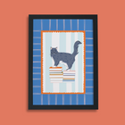 Books and Cats Print - Grey Tuxedo Long Hair