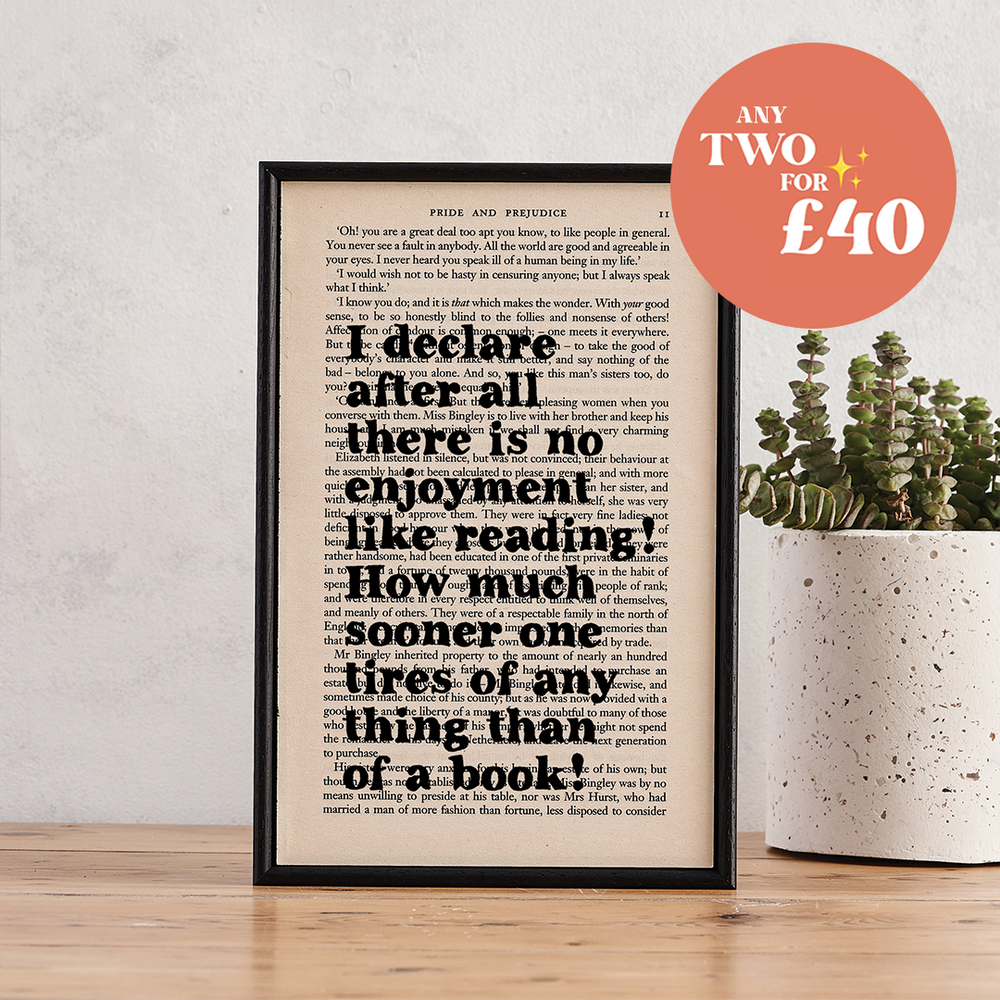 There is no enjoyment like reading. Pride and Prejudice Gift. Jane Austen lover.Home decor for readers. Perfect for book lovers, bookworms, bibliophiles and readers.
