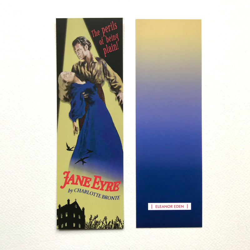 Jane Eyre bookmark designed like a vintage pulp book cover