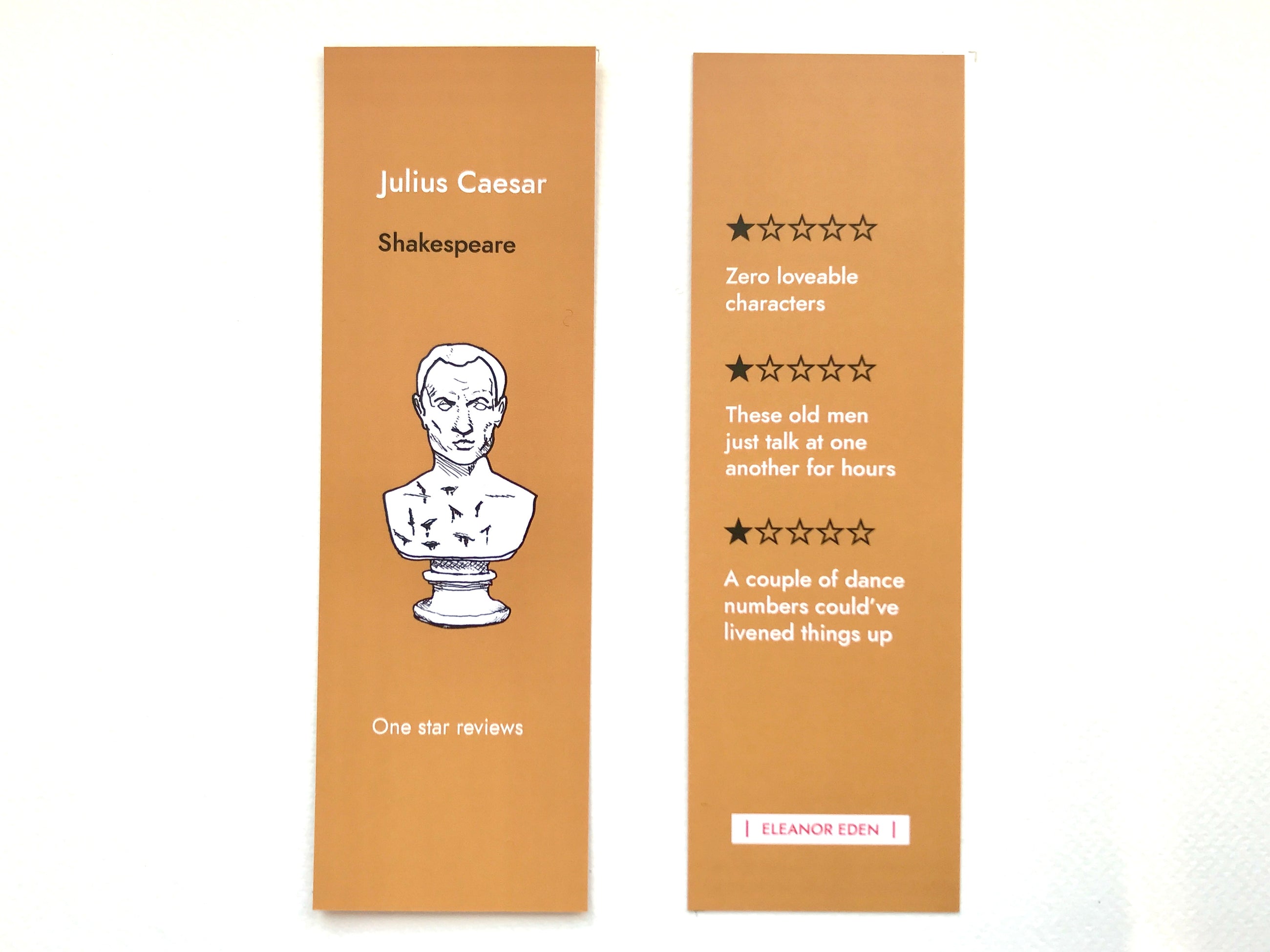 Funny Julius Caesar bookmark with one star review joke