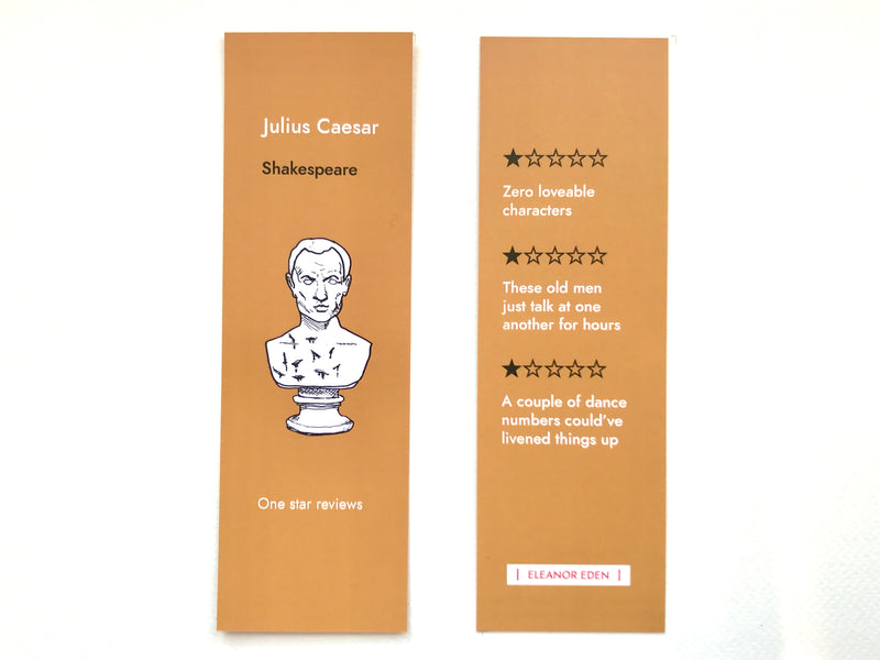 Funny Julius Caesar bookmark with one star review joke