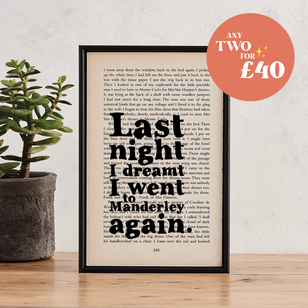 famous Rebecca quotes - the literary classic from Daphne du Maurier. “Last night I dreamt I went to Manderley again.”. Home decor for readers. Perfect for book lovers, bookworms, bibliophiles and readers.