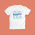 In My Bookish Era T-shirt with bold pastel and blue lettering – a playful bookish tee inspired by reading phases and pop culture trends