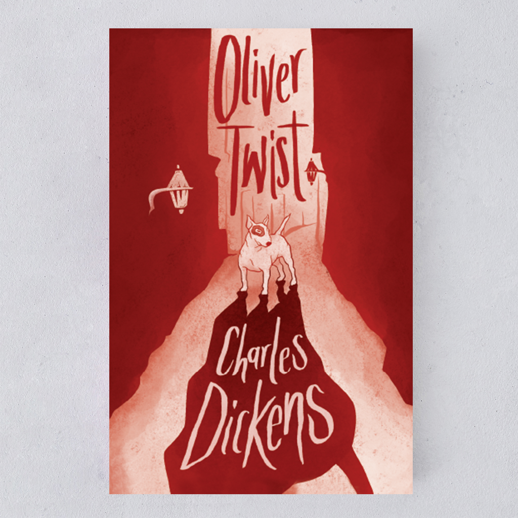 Flatlay of Oliver Twist by Charles Dickens, Bookishly edition with exclusive illustrated dust jacket