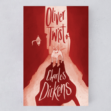 Flatlay of Oliver Twist by Charles Dickens, Bookishly edition with exclusive illustrated dust jacket