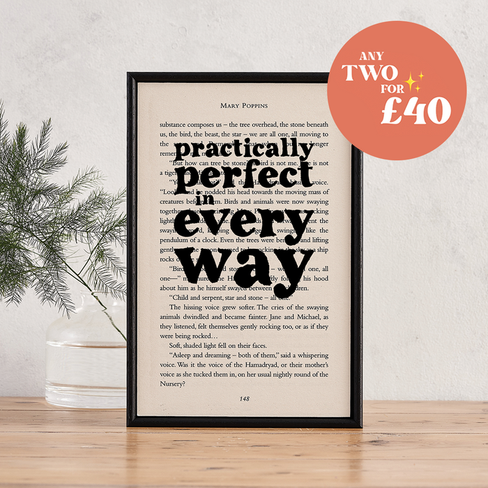 Mary Poppins Print "Practically Perfect In Every Way" Gifts Book Page Art