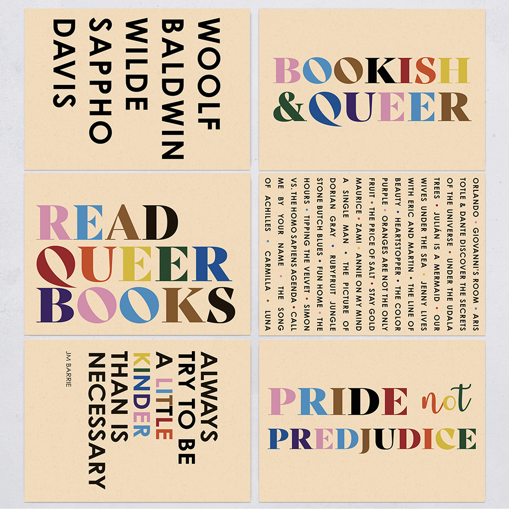 Read Queer Books. Read Queer Authors. LGBTQ Support. LGBTQ Gifting. Independent Indie Bookstores. Queer Bookstores. Books for queer community. Reading accessories. Books. Postcards. Pride not prejudice.